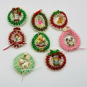 Vintage Handmade Beaded Ornament Pin Santa Reindeer Bear Sheep Child